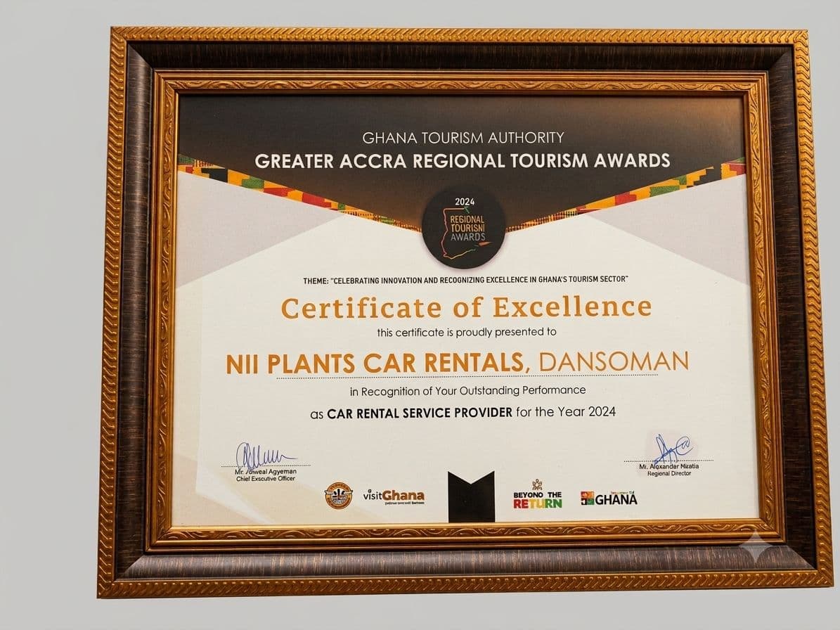Certificate of Excellence — Car Rental Service Provider of the Year 2024, Greater Accra Regional Tourism Awards