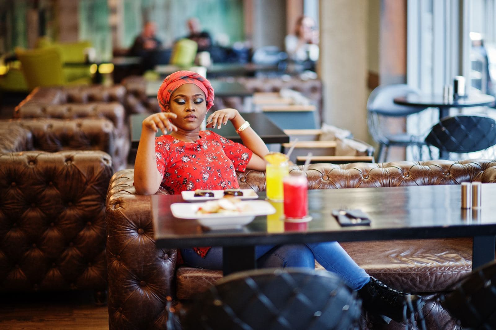 Guest enjoying a drink at the cafe