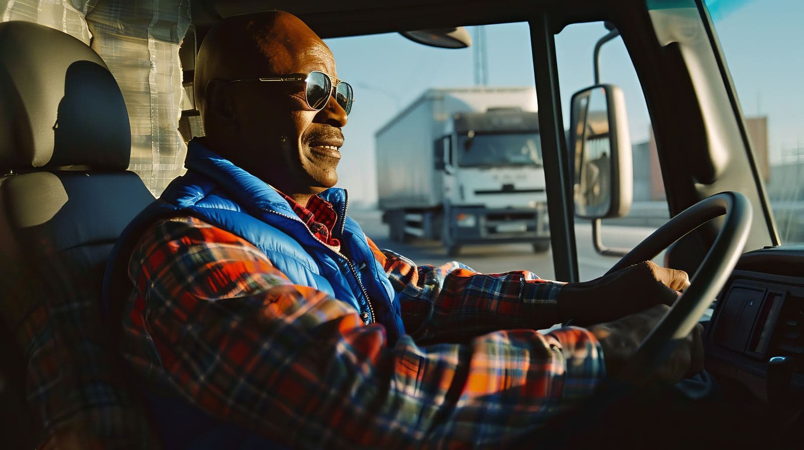 Professional driver at the wheel of a haulage truck